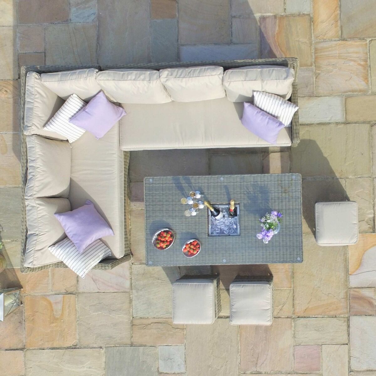 Winchester Corner Rattan Dining Set with Ice Bucket & Rising Table