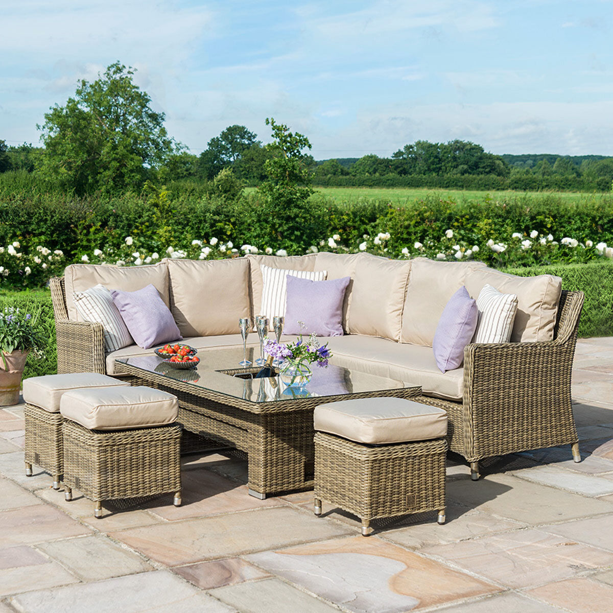 Winchester Corner Rattan Dining Set with Ice Bucket & Rising Table