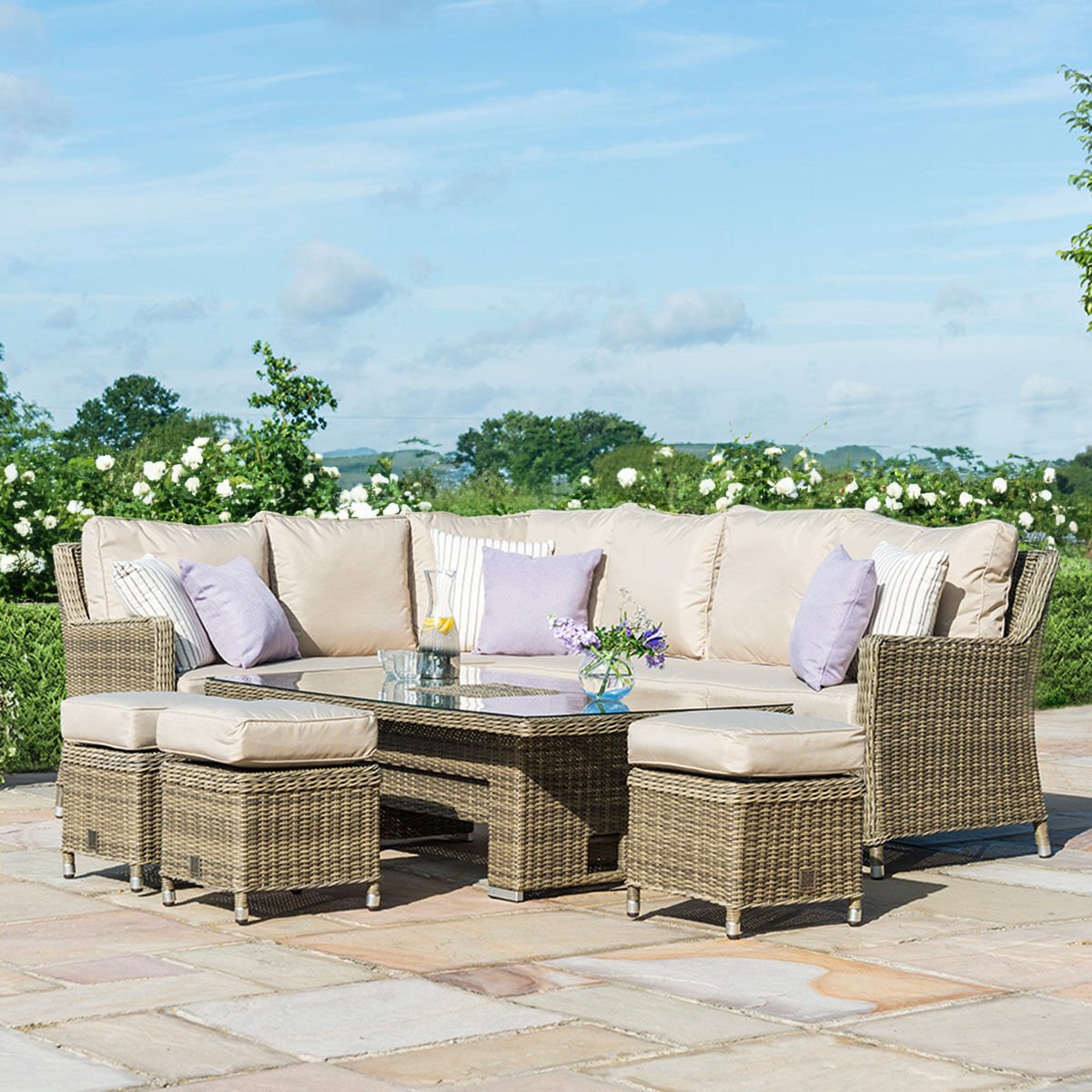 Winchester Corner Rattan Dining Set with Ice Bucket & Rising Table