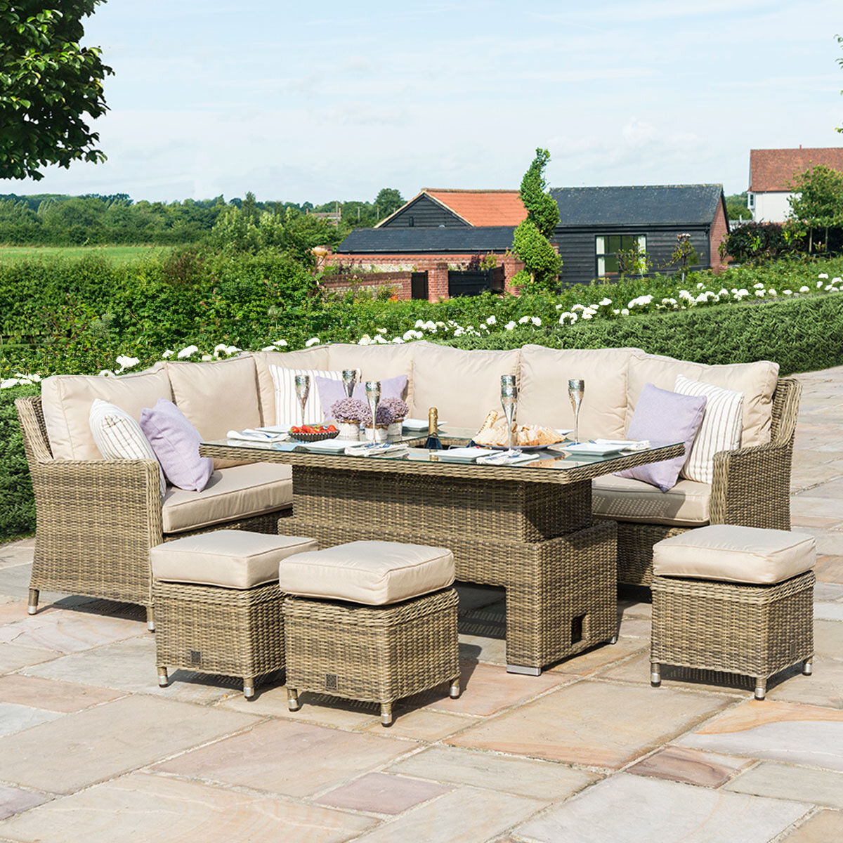 Winchester Corner Rattan Dining Set with Ice Bucket & Rising Table