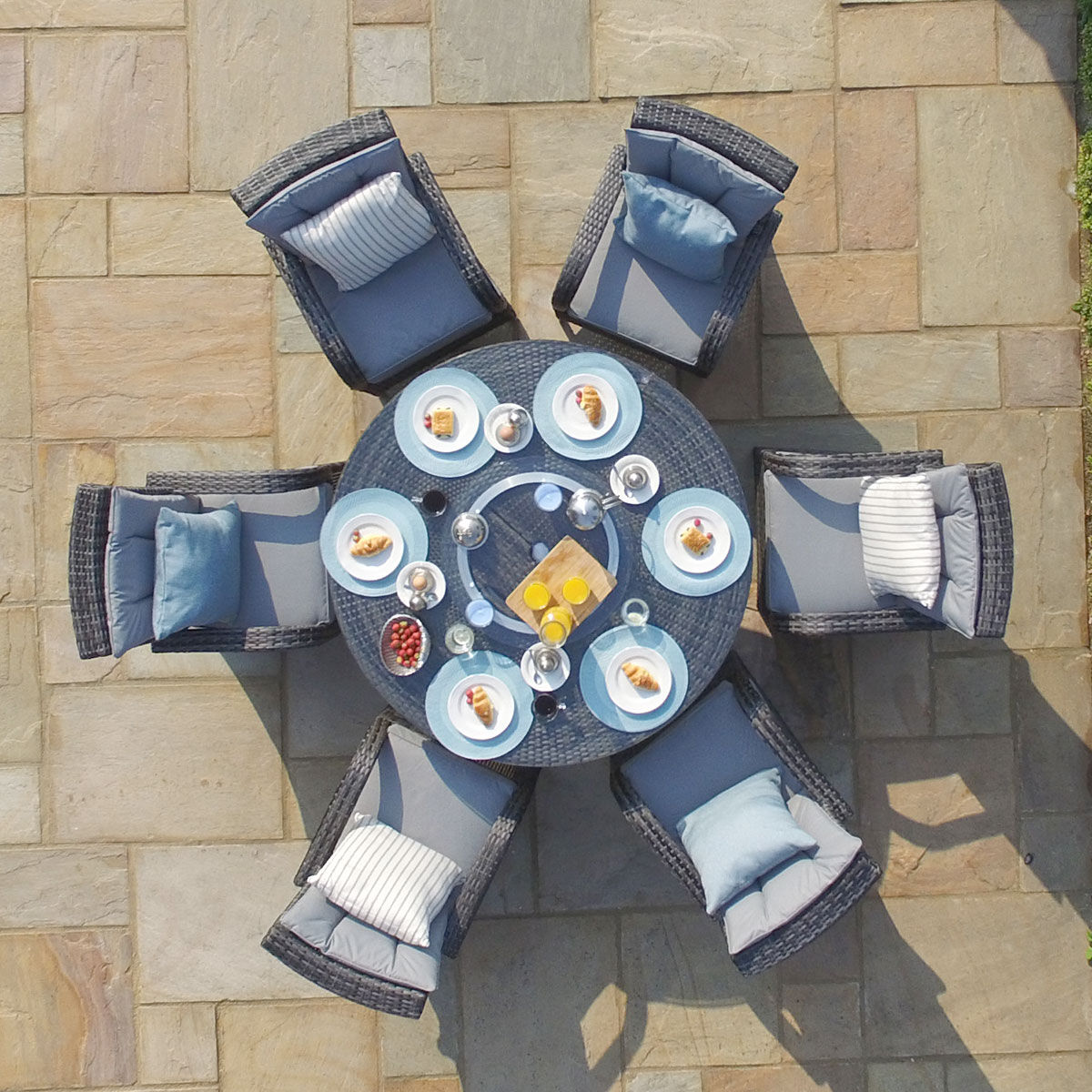 Texas 6 Seat Round Rattan Dining Set with Ice Bucket & Lazy Susan – Grey