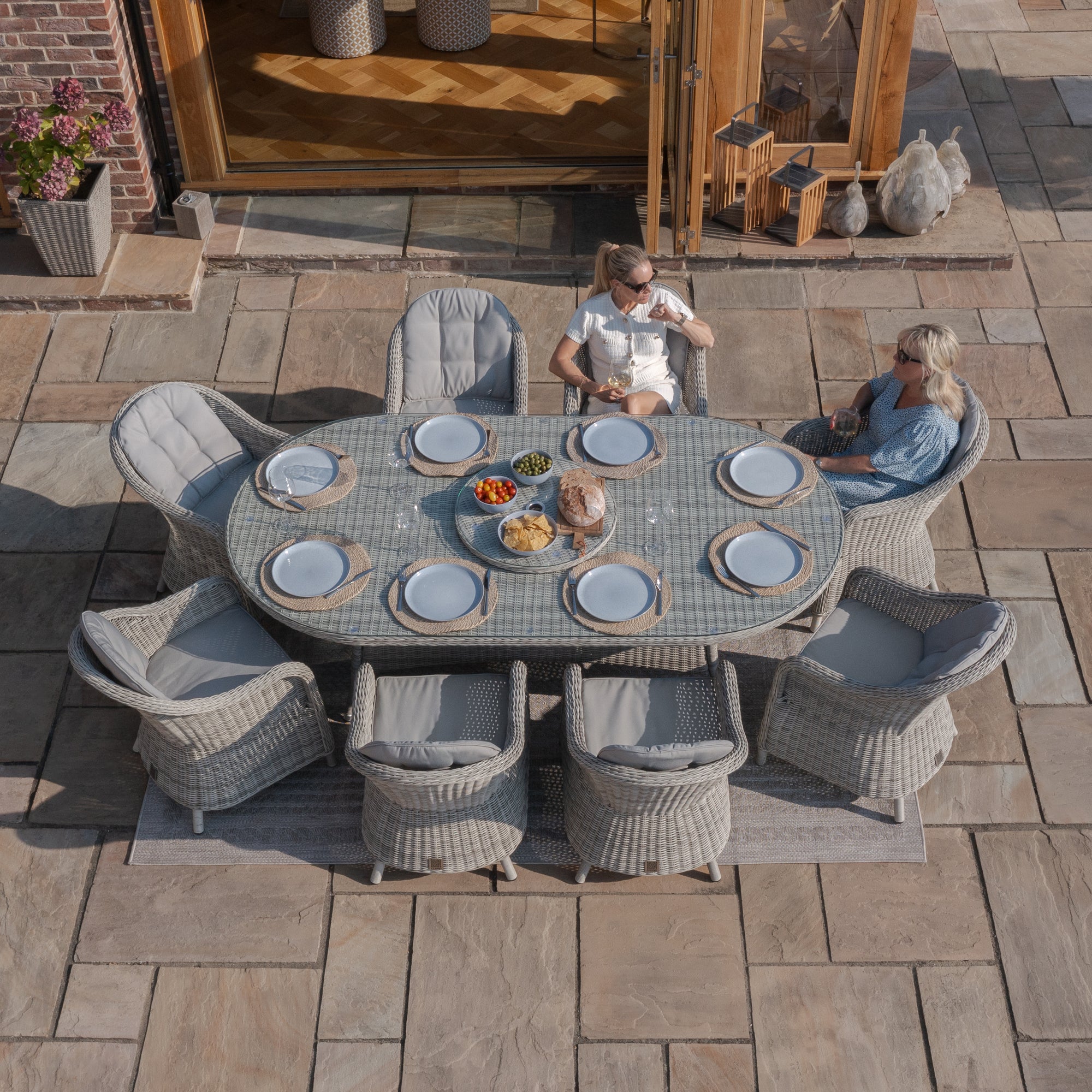 Oxford 8 Seat Oval Dining Set with Heritage Dining Chairs & Woven Lazy Susan
