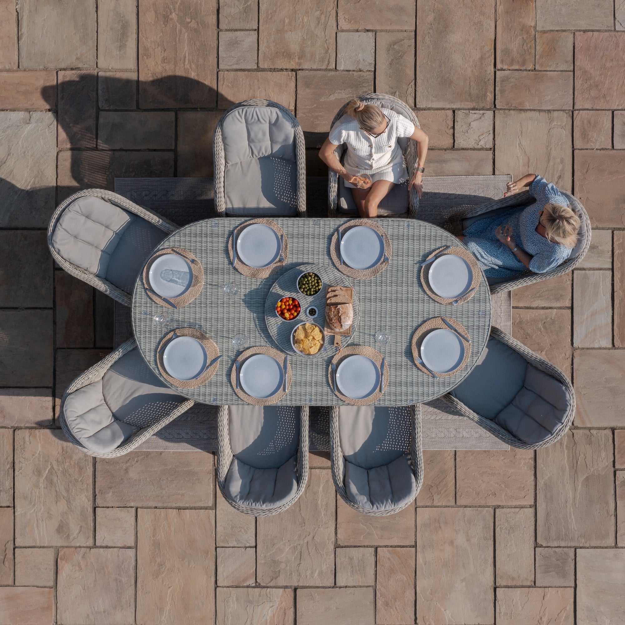 Oxford 8 Seat Oval Dining Set with Heritage Dining Chairs & Woven Lazy Susan