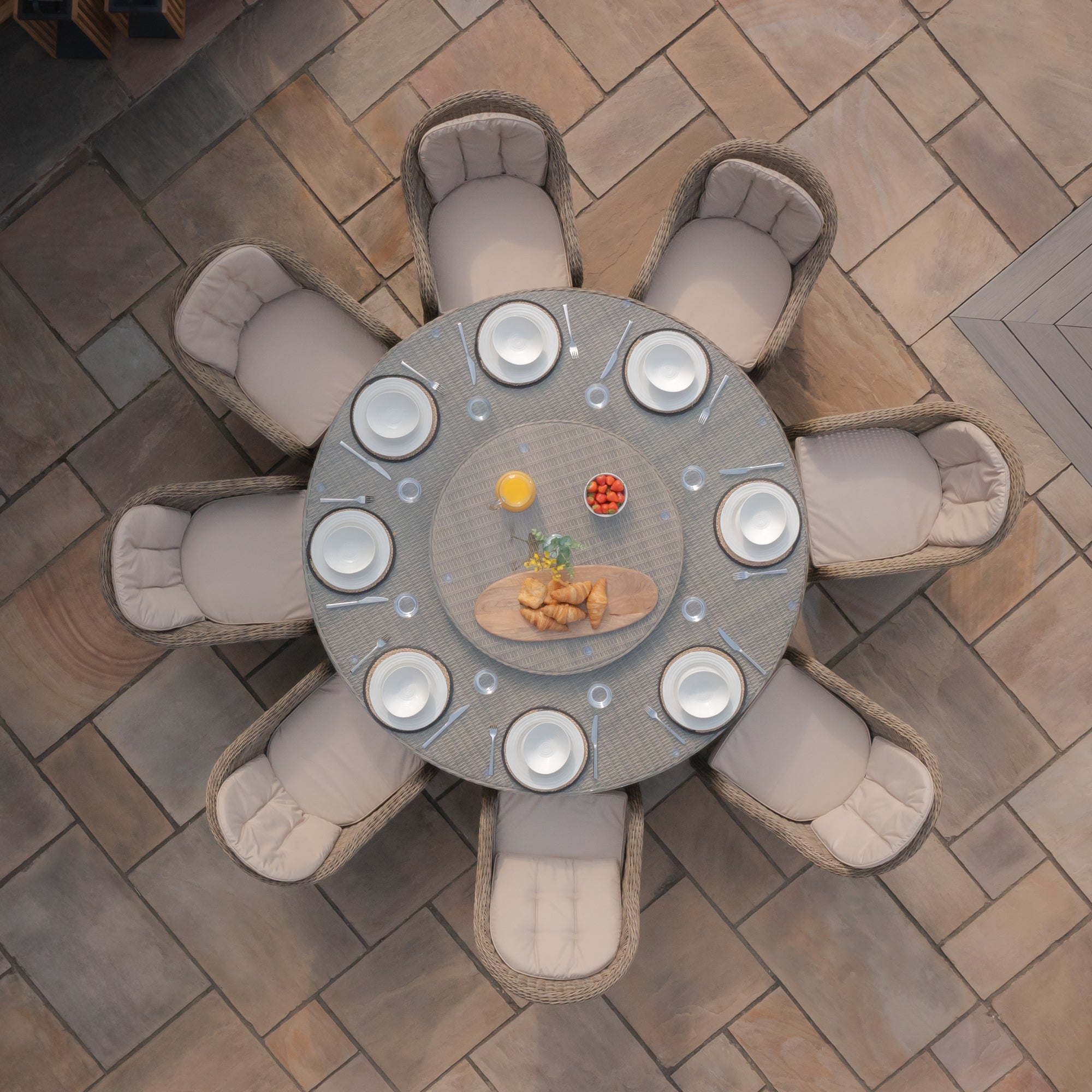 Winchester 8 Seat Round Dining Set with Heritage Dining Chairs & Woven Lazy Susan
