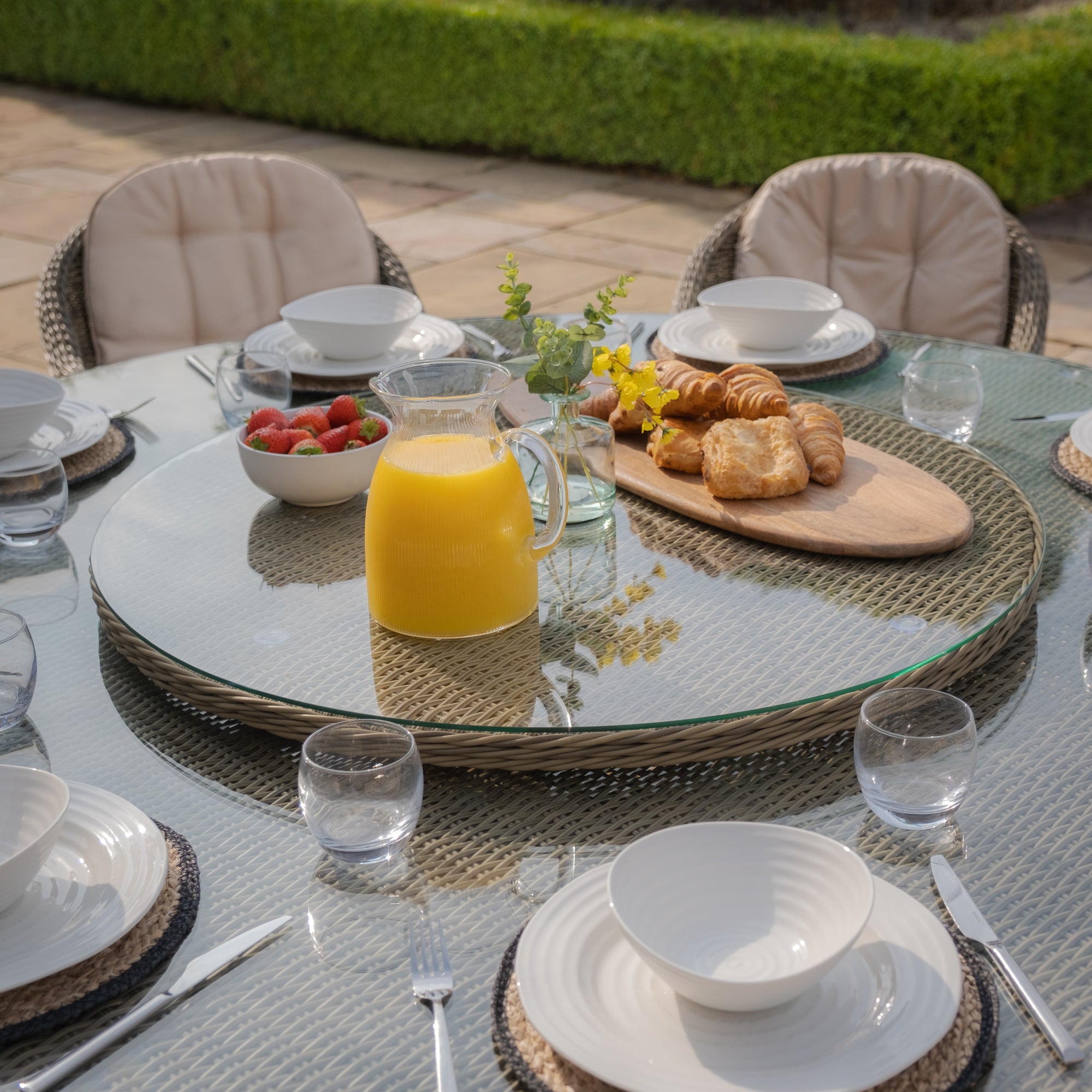 Winchester 8 Seat Round Dining Set with Heritage Dining Chairs & Woven Lazy Susan