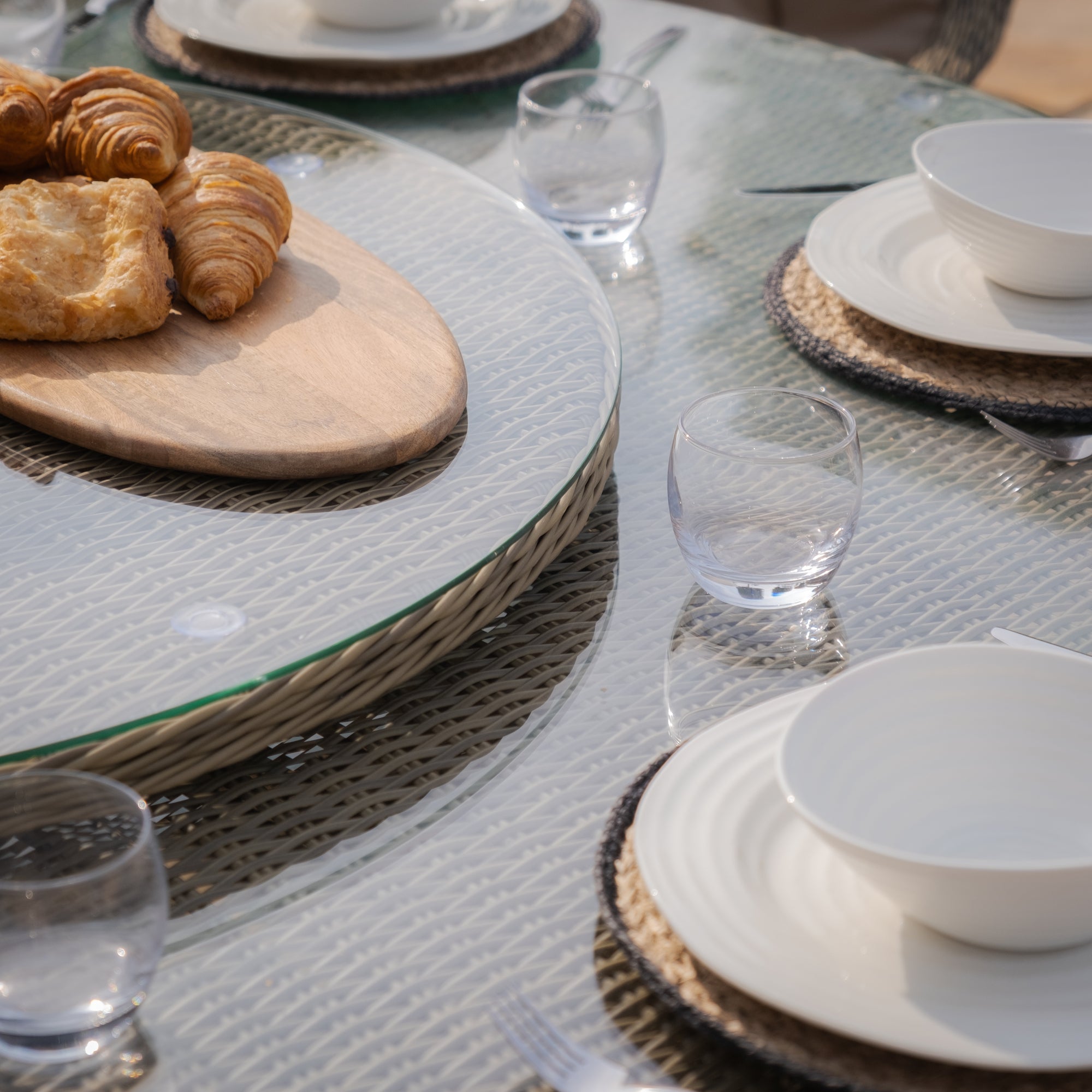 Winchester 8 Seat Round Dining Set with Heritage Dining Chairs & Woven Lazy Susan