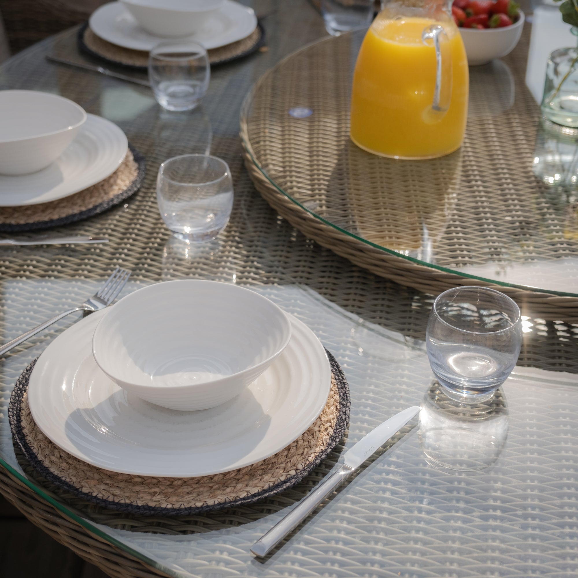 Winchester 8 Seat Round Dining Set with Heritage Dining Chairs & Woven Lazy Susan