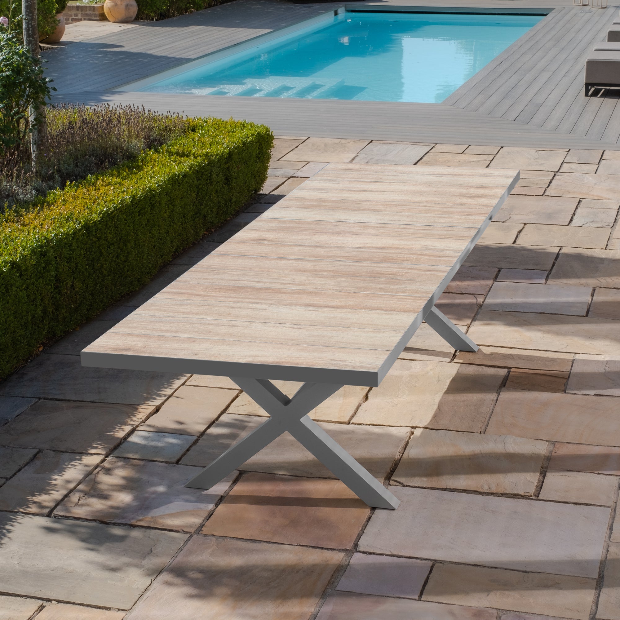 Vienna 10 Seat Extending Rectangular Dining Table with Dawn Grey Frame and 10 Oxford Heritage Rattan Dining Chairs