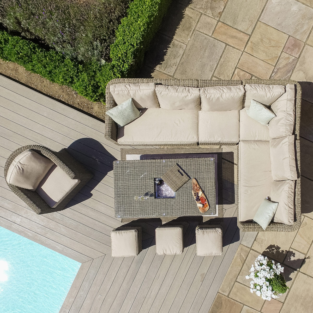 Winchester Deluxe Large Rattan Corner Dining Set with Rising Table & Armchair