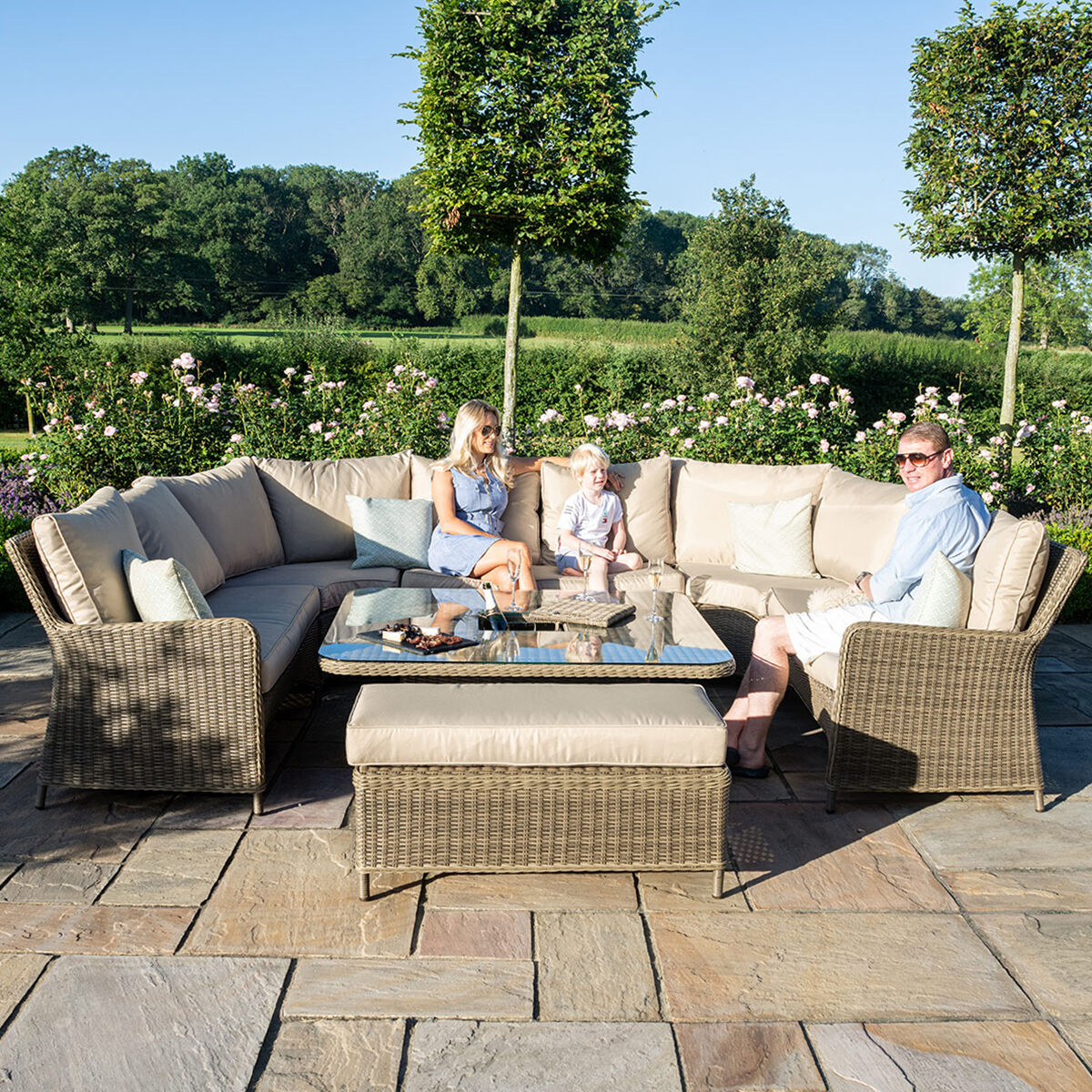 Winchester Royal U-Shaped Rattan Sofa Set with Rising Table