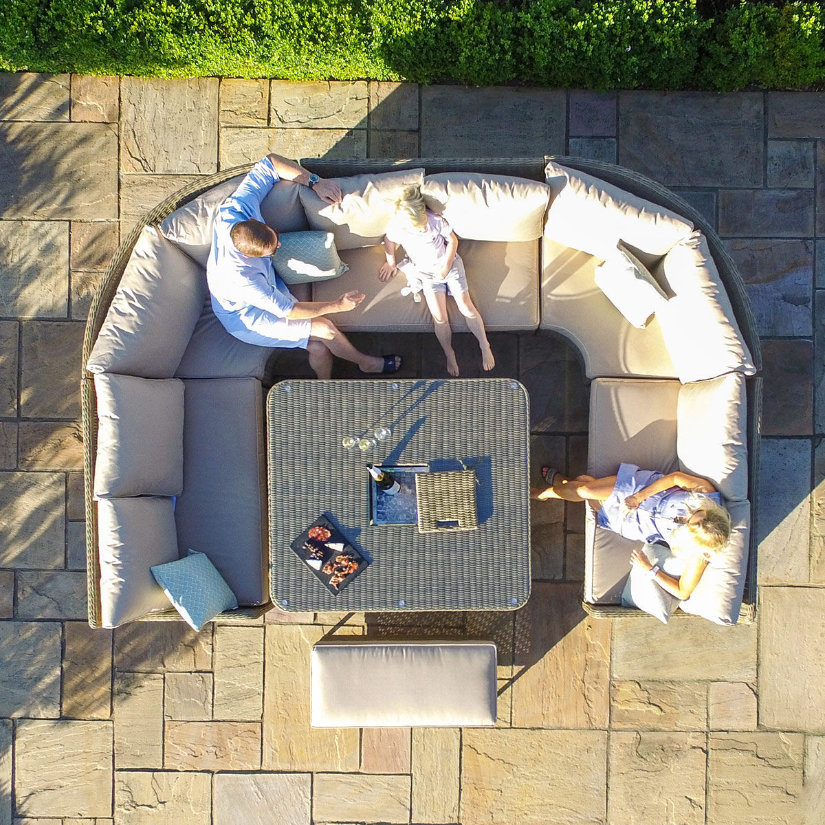 Winchester Royal U-Shaped Rattan Sofa Set with Rising Table