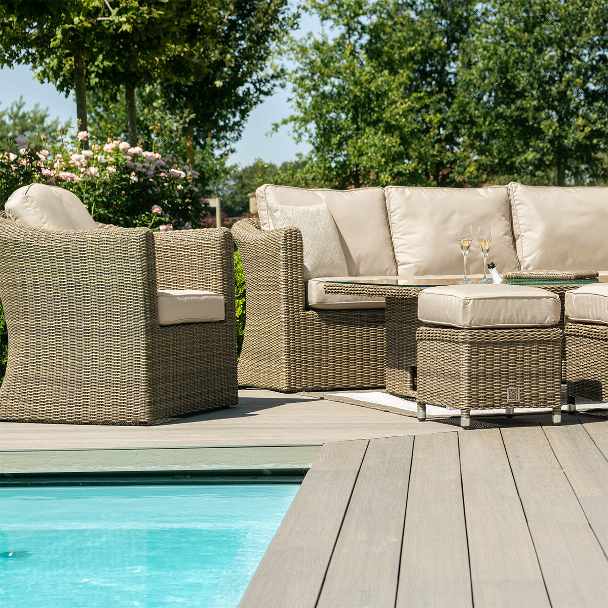 Winchester Deluxe Large Rattan Corner Dining Set with Rising Table & Armchair