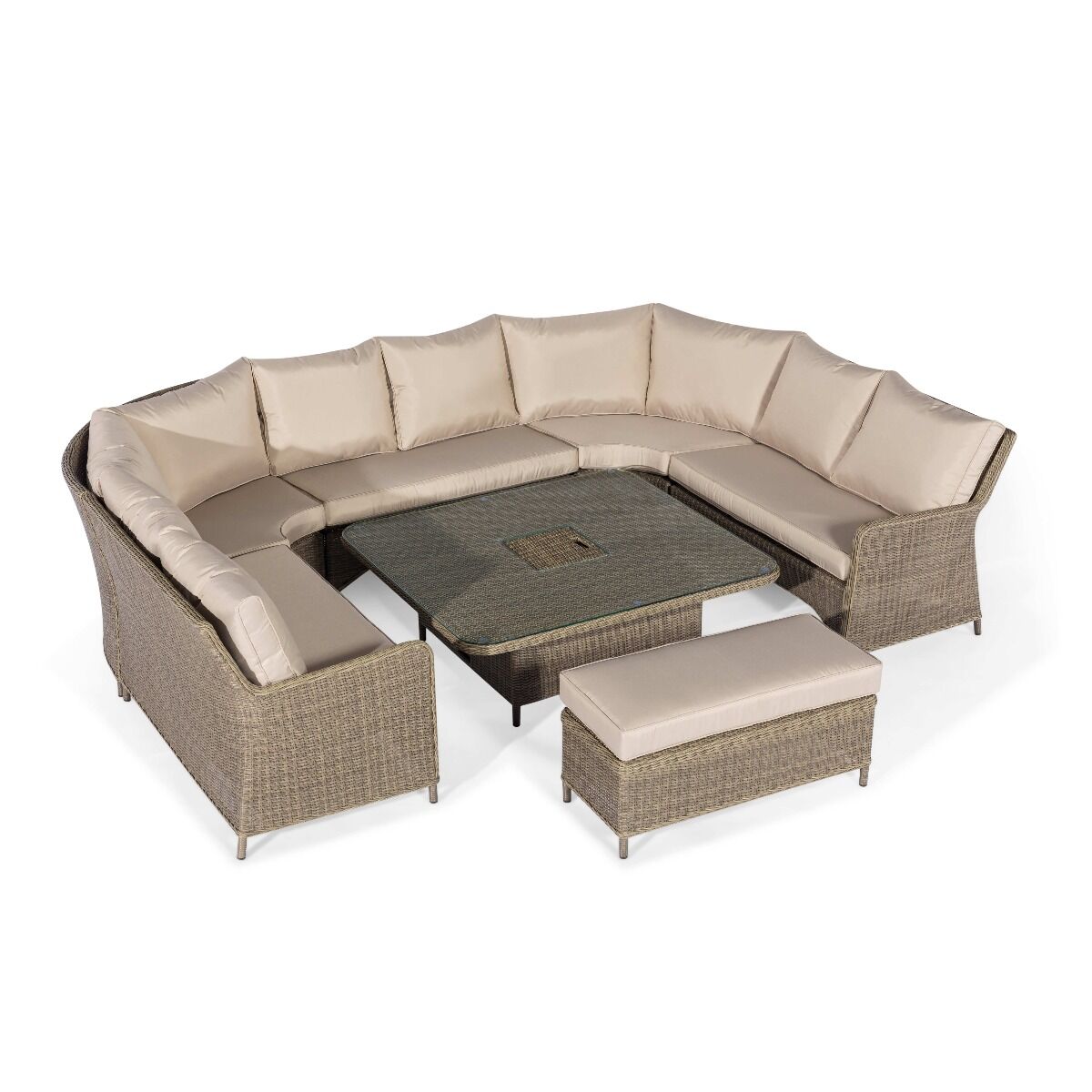 Winchester Royal U-Shaped Rattan Sofa Set with Rising Table