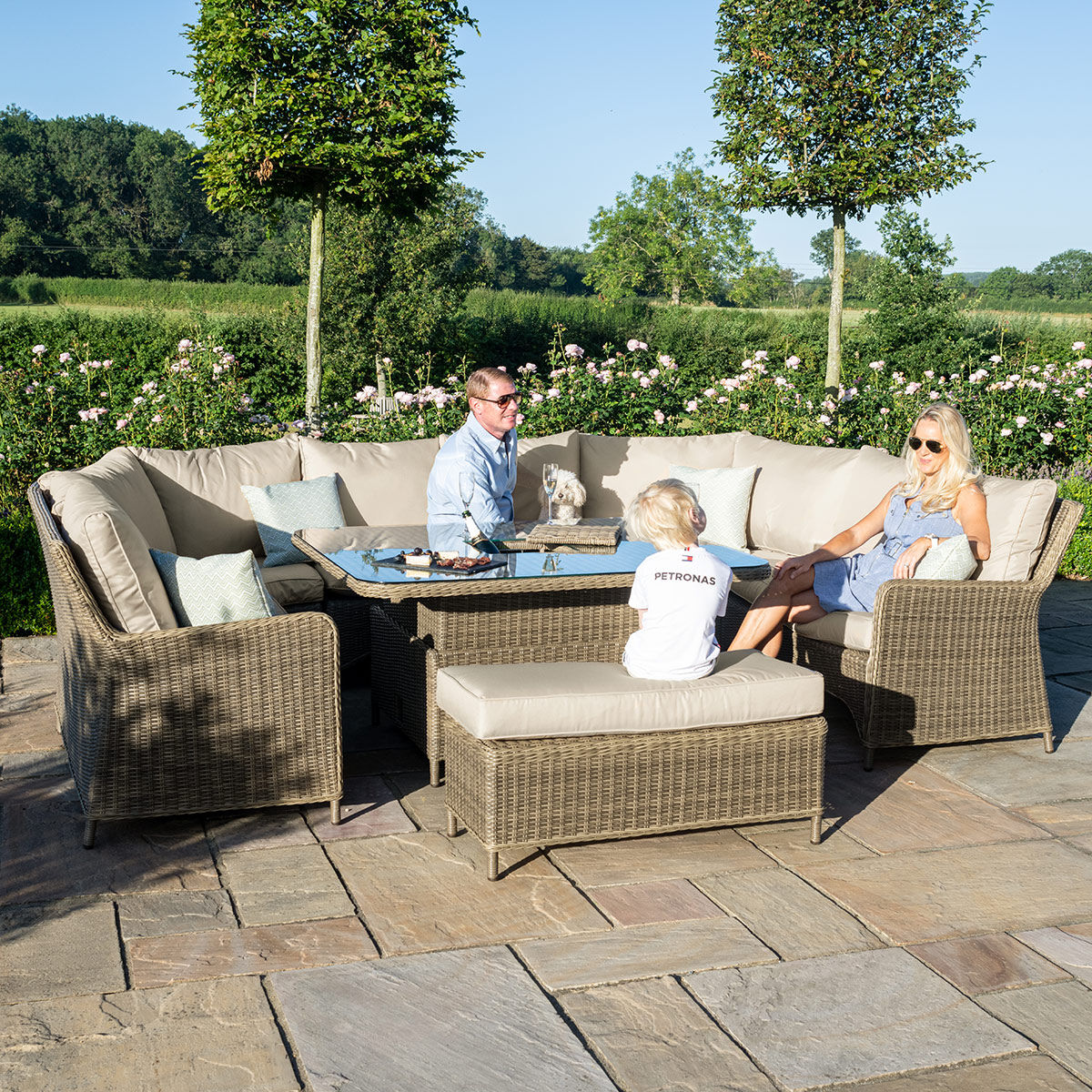 Winchester Royal U-Shaped Rattan Sofa Set with Rising Table