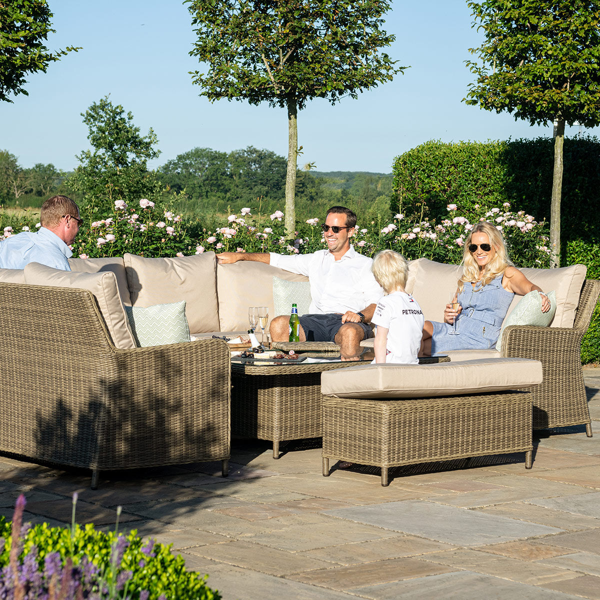 Winchester Royal U-Shaped Rattan Sofa Set with Rising Table