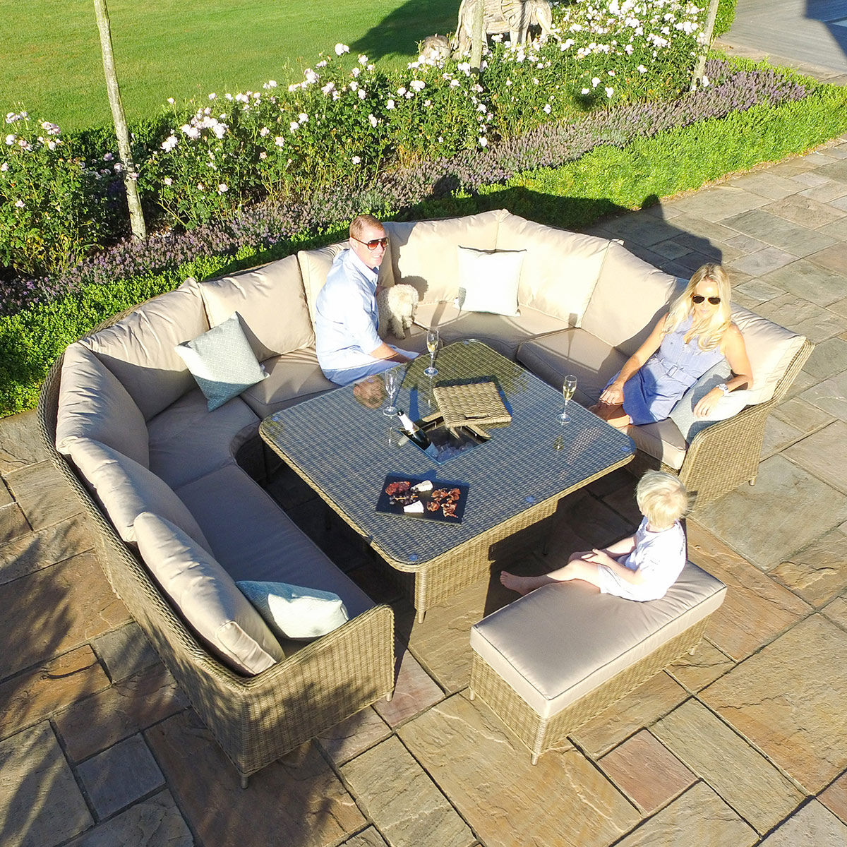 Winchester Royal U-Shaped Rattan Sofa Set with Rising Table