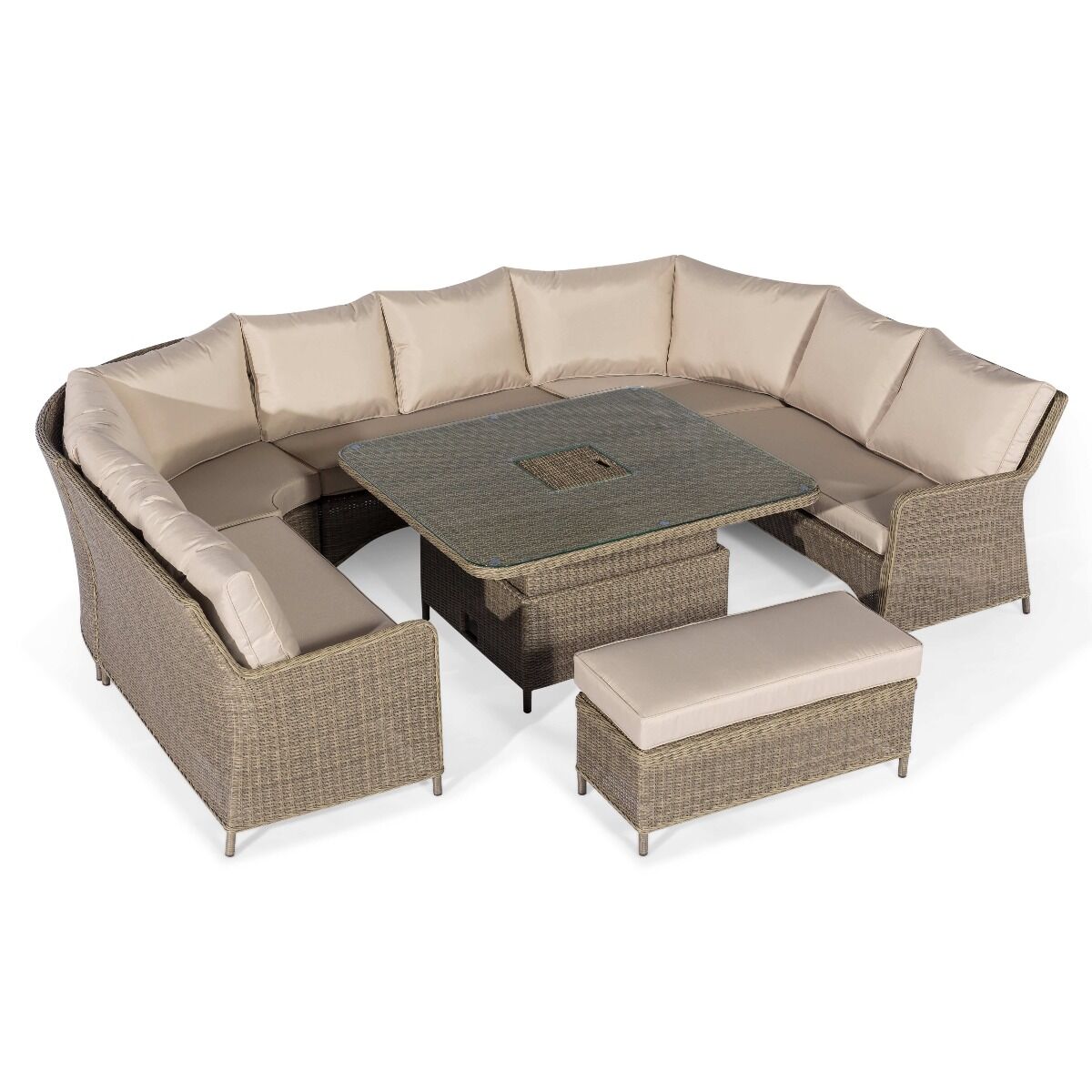 Winchester Royal U-Shaped Rattan Sofa Set with Rising Table