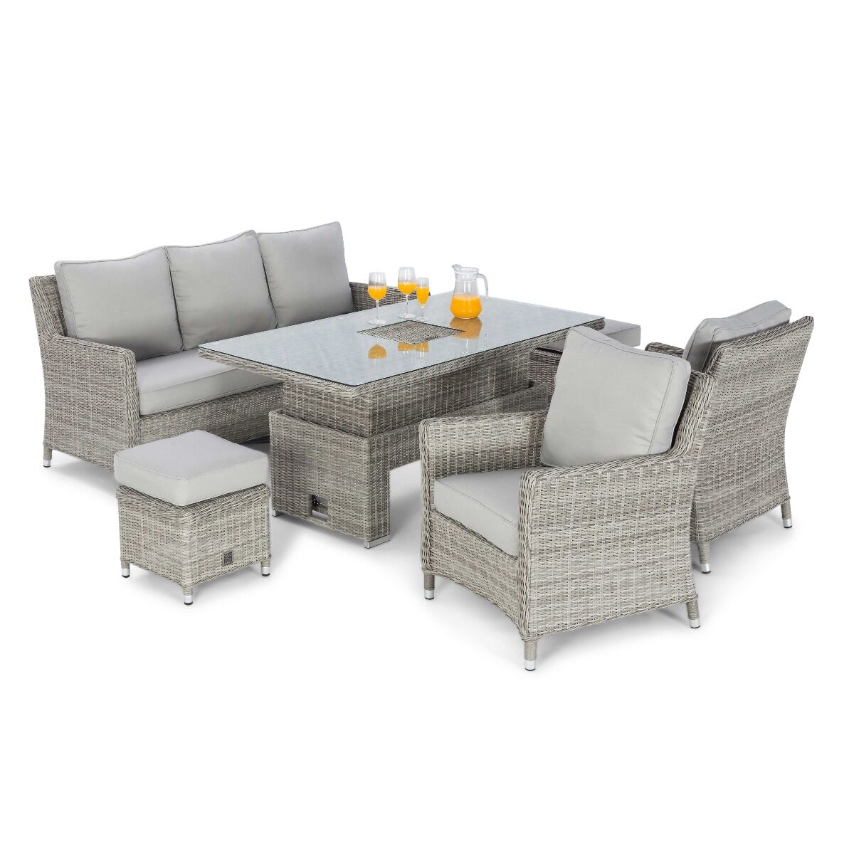 Oxford Sofa Rattan Dining Set with Ice Bucket & Rising Table