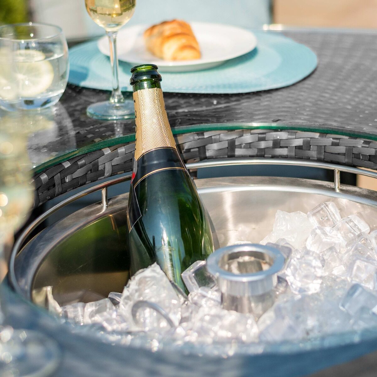 Texas 6 Seat Round Rattan Dining Set with Ice Bucket & Lazy Susan – Grey