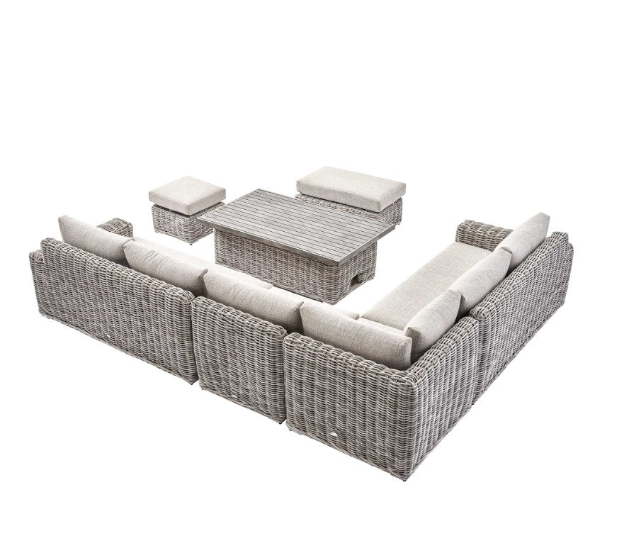 Bellagio Round Wicker Large Corner Casual Dining Set with Rising Table, Light Grey