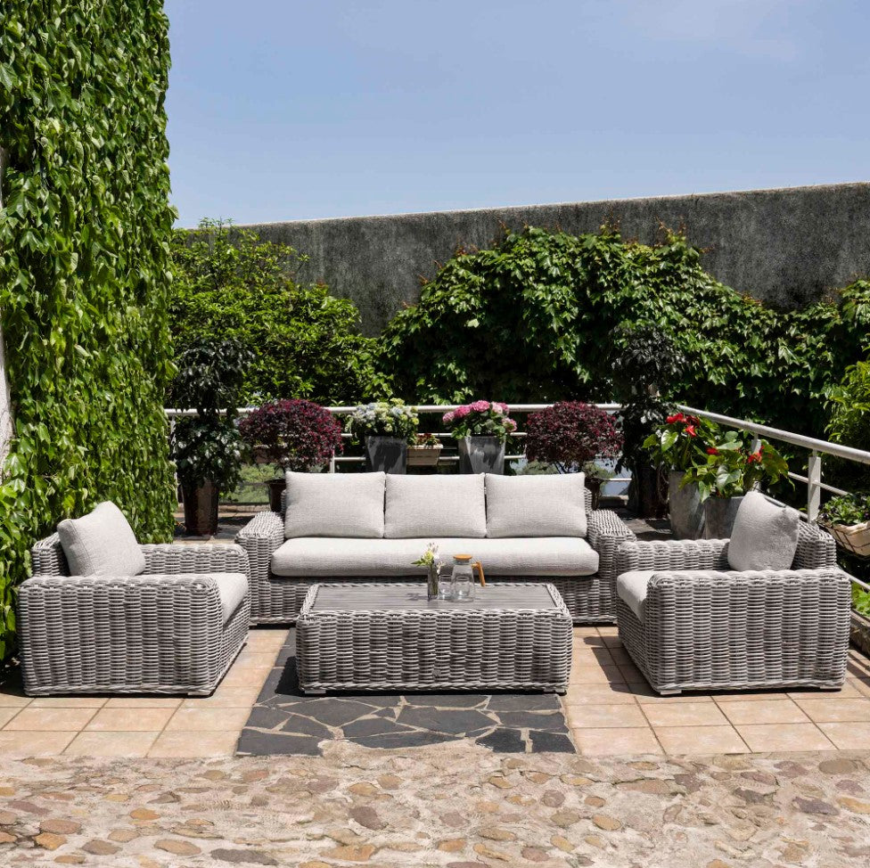 Bellagio Round Wicker Sofa Set with Coffee Table, Light Grey