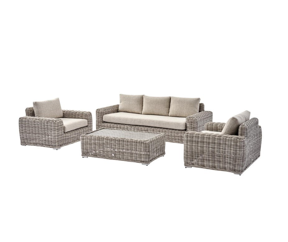 Bellagio Round Wicker Sofa Set with Coffee Table, Light Grey
