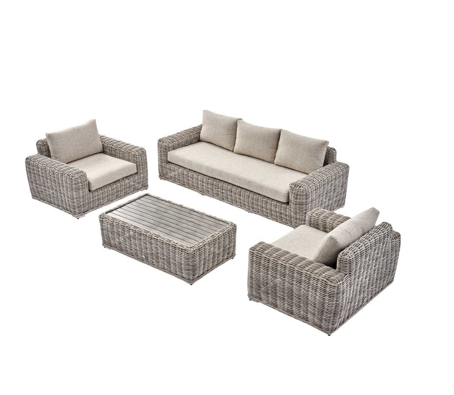 Bellagio Round Wicker Sofa Set with Coffee Table, Light Grey