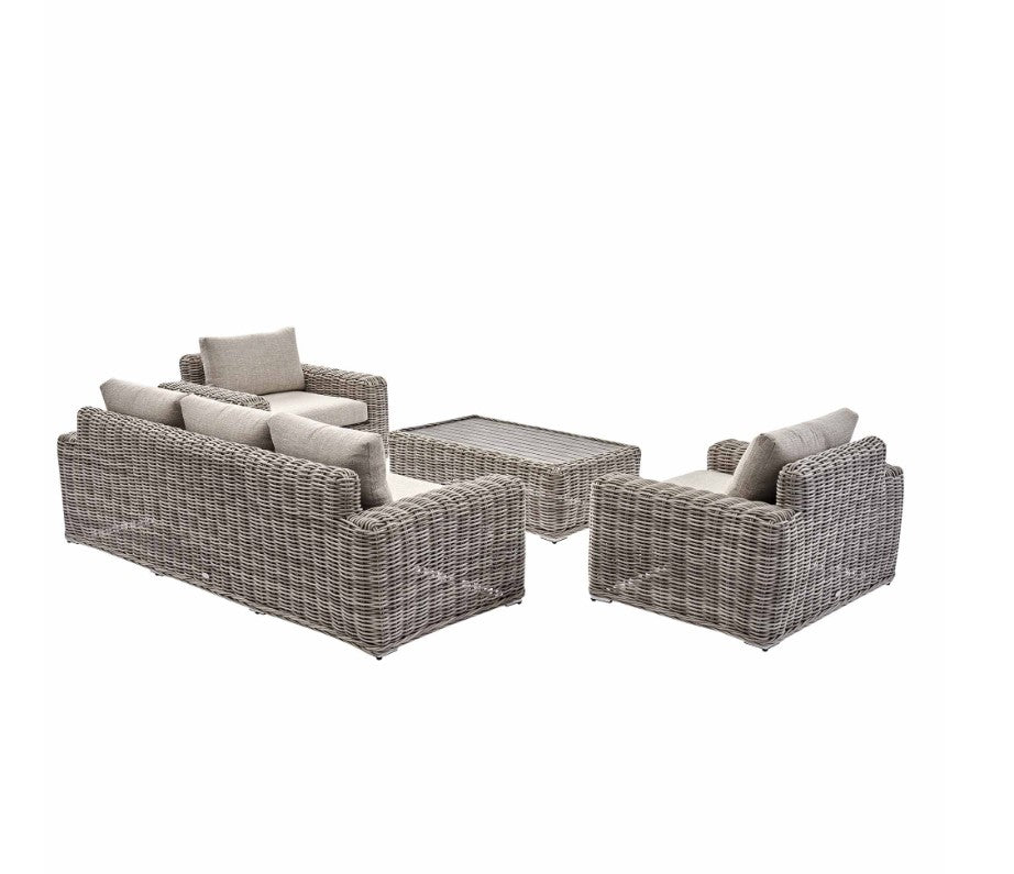 Bellagio Round Wicker Sofa Set with Coffee Table, Light Grey
