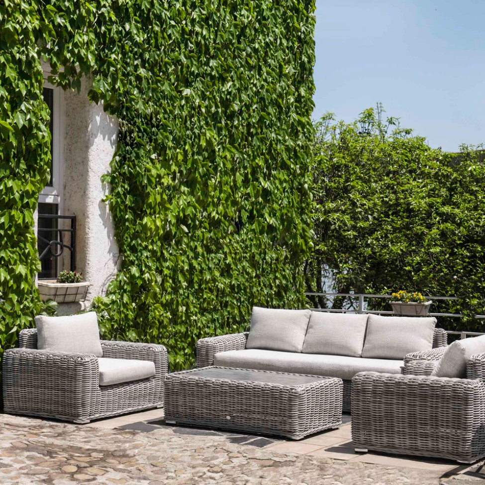 Bellagio Round Wicker Sofa Set with Coffee Table, Light Grey