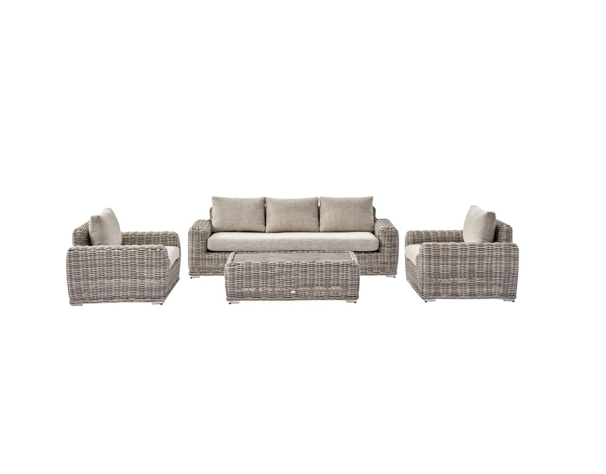 Bellagio Round Wicker Sofa Set with Coffee Table, Light Grey