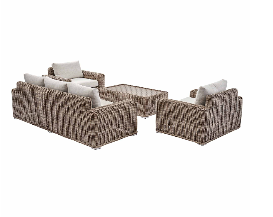 Bellagio Round Wicker Sofa Set with Coffee Table, Natural