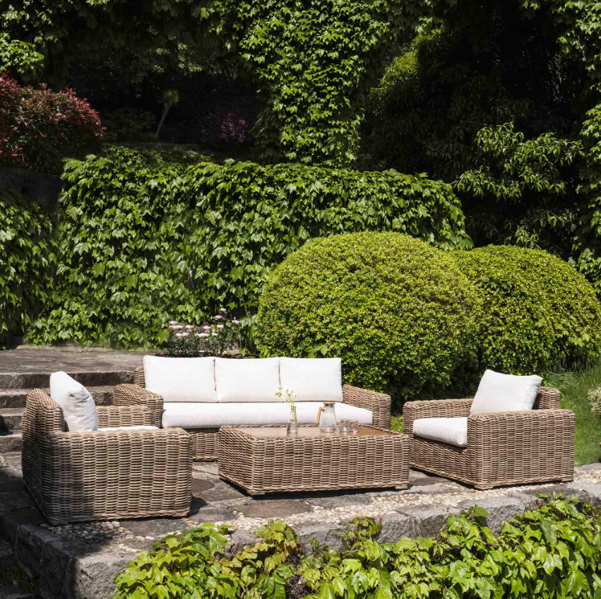 Bellagio Round Wicker Sofa Set with Coffee Table, Natural