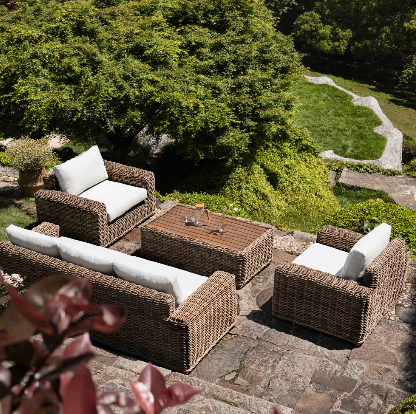 Bellagio Round Wicker Sofa Set with Coffee Table, Natural