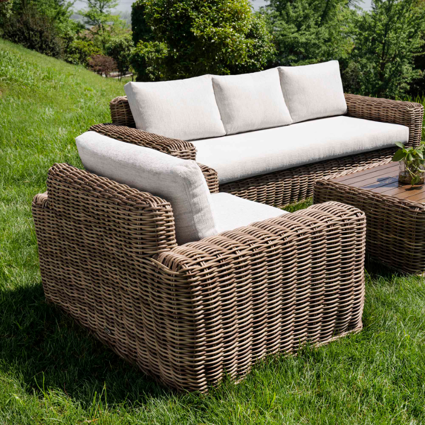 Bellagio Round Wicker Sofa Set with Coffee Table, Natural