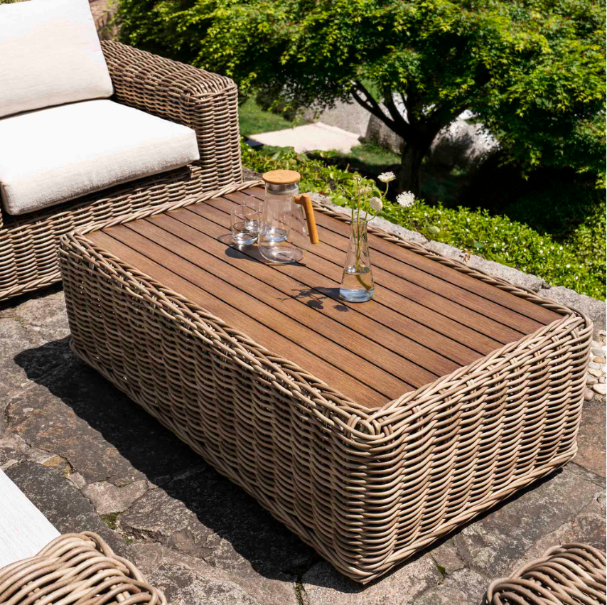 Bellagio Round Wicker Sofa Set with Coffee Table, Natural