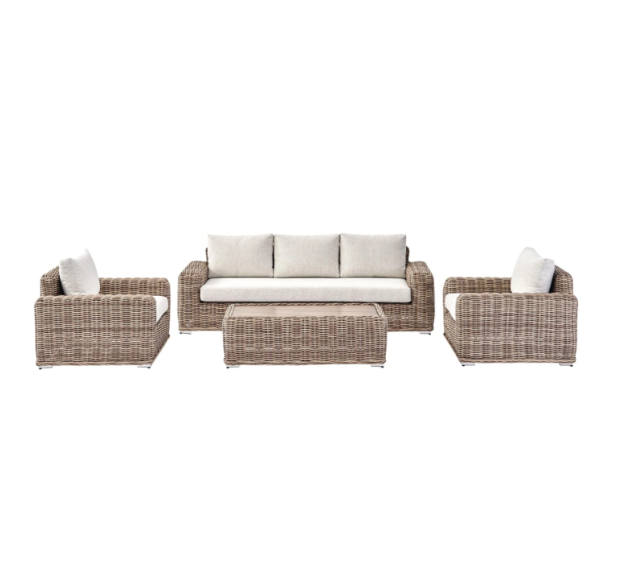 Bellagio Round Wicker Sofa Set with Coffee Table, Natural