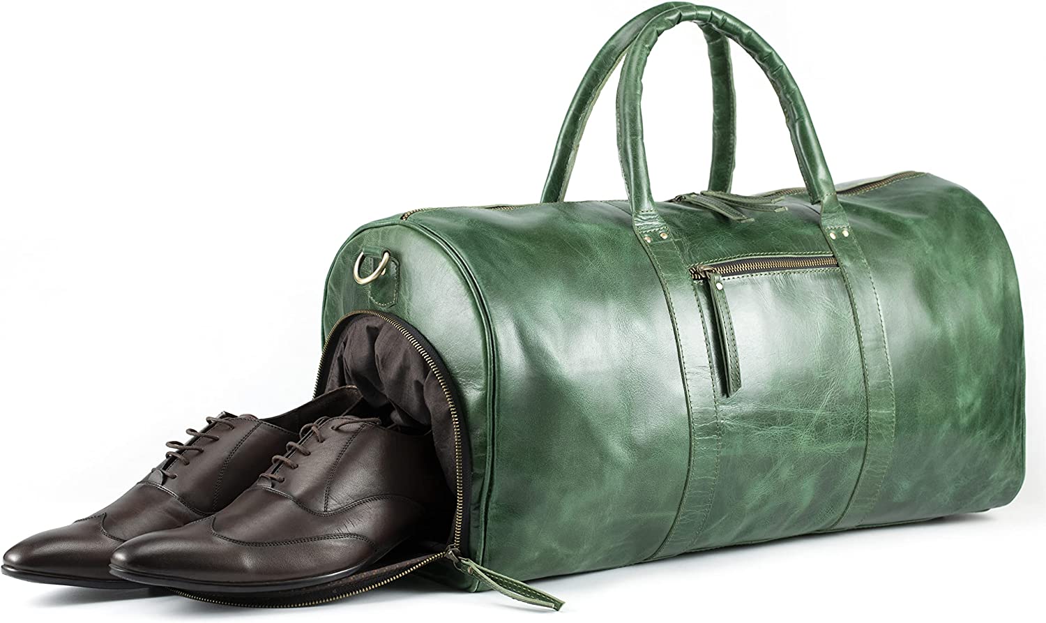 Leather Weekender Duffel Bag with Shoe Compartment
