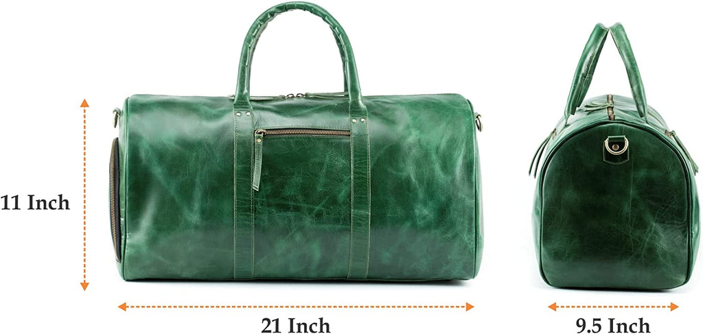 Leather Weekender Duffel Bag with Shoe Compartment