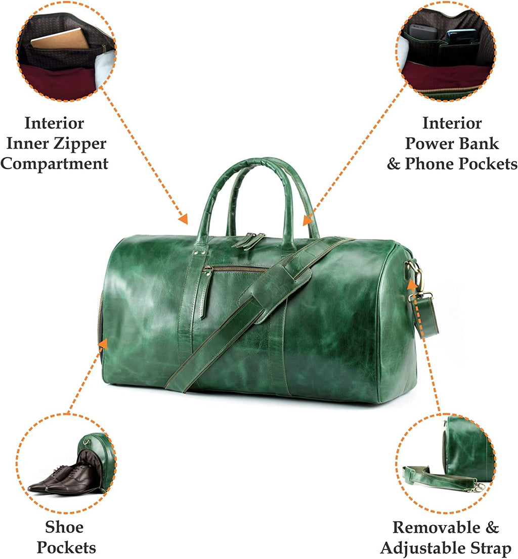 Leather Weekender Duffel Bag with Shoe Compartment