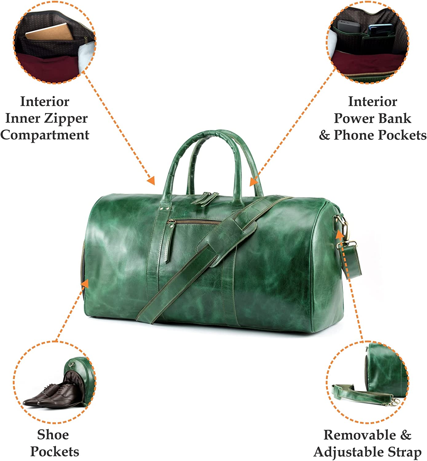 Leather Weekender Duffel Bag with Shoe Compartment