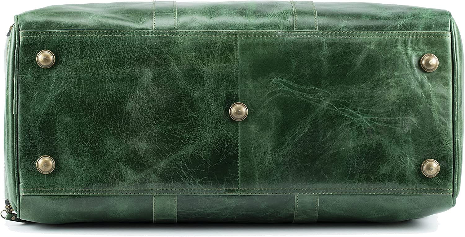 Leather Weekender Duffel Bag with Shoe Compartment