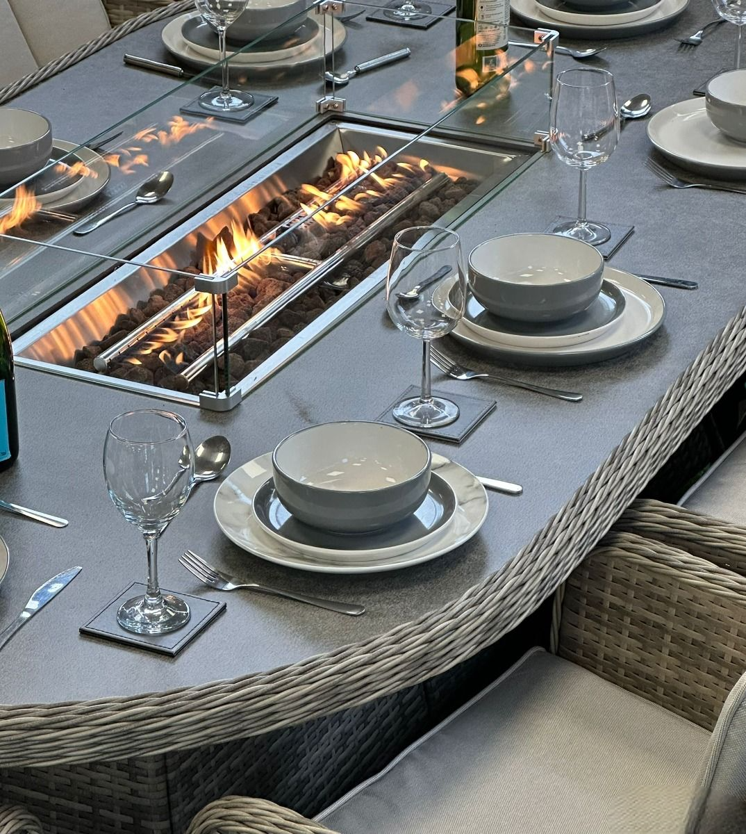 Rattan Champagne Paris 230cm Oval 8 Seater Fire Pit Set