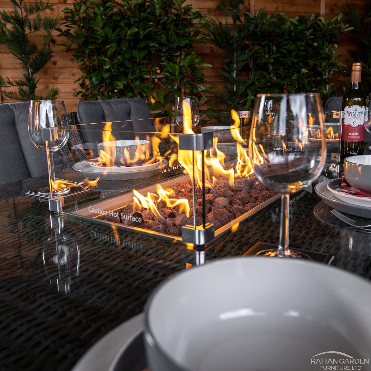 Serena Vienna 8 Seat Rattan Fire Pit With 210cm Rectangular Table