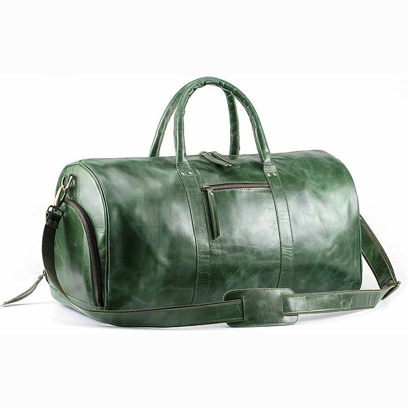 Leather Weekender Duffel Bag with Shoe Compartment